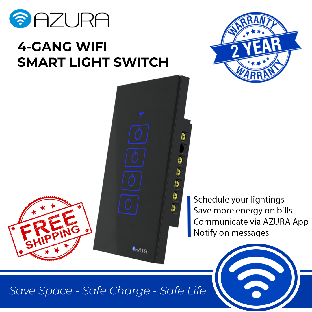 Công tắc điện Wifi 4 kênh mặt chữ nhật AZURA - Hàng chính hãng