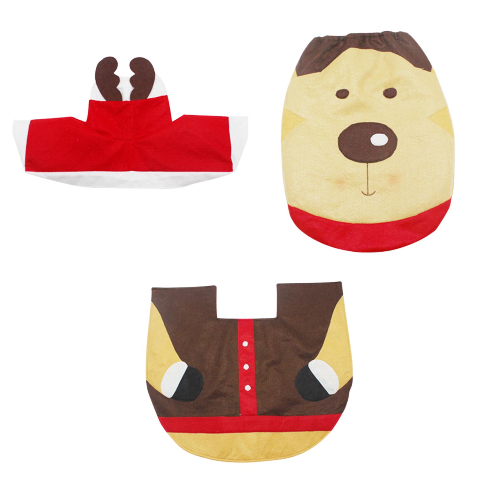 Thảm trải bồn cầu hình Giáng sinh bộ 3 cái, bằng vải thấm hút nhanh