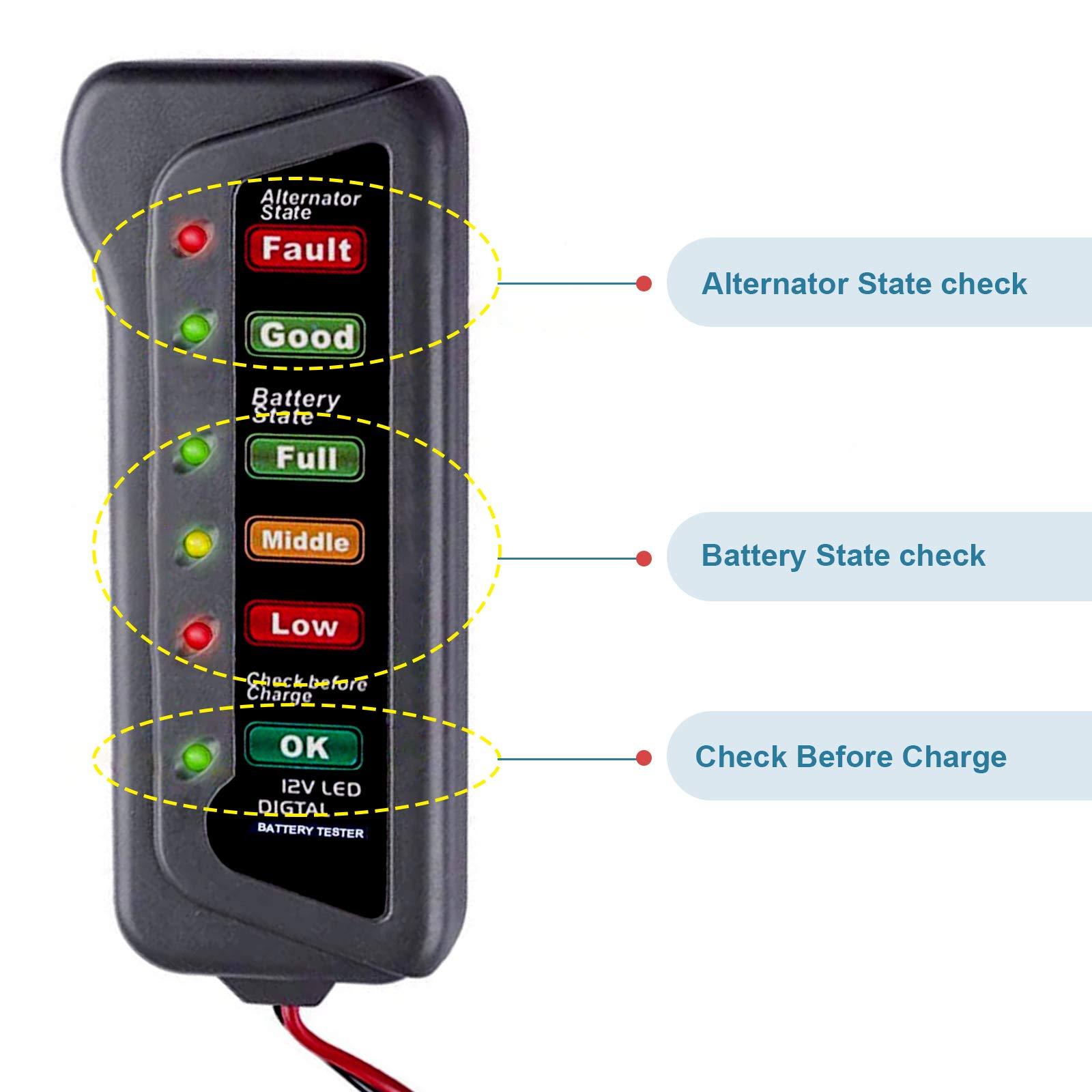 12V Digital Car Tester Trình thay thế Máy phát điện kiểm tra Pin Phân tích thử nghiệm với chỉ dẫn LED cho xe máy xe máy