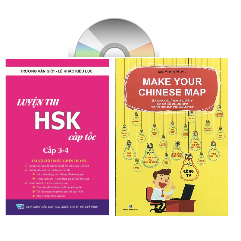 Sách - combo: Luyện thi HSK cấp tốc tập 2 + Make your Chinese map Bản đồ tư duy từ vựng Tiếng Trung theo chủ đề + DVD tài liệu