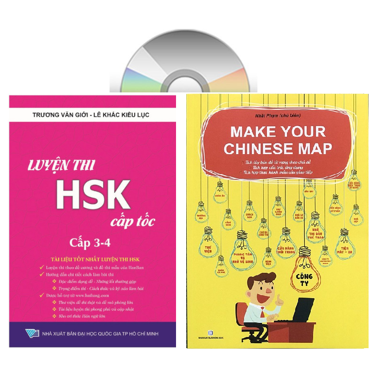 Sách - combo: Luyện thi HSK cấp tốc tập 2 (tương đương HSK 3+4 kèm CD) + Make your Chinese map Bản đồ tư duy từ vựng Tiếng Trung theo chủ đề + DVD tài liệu