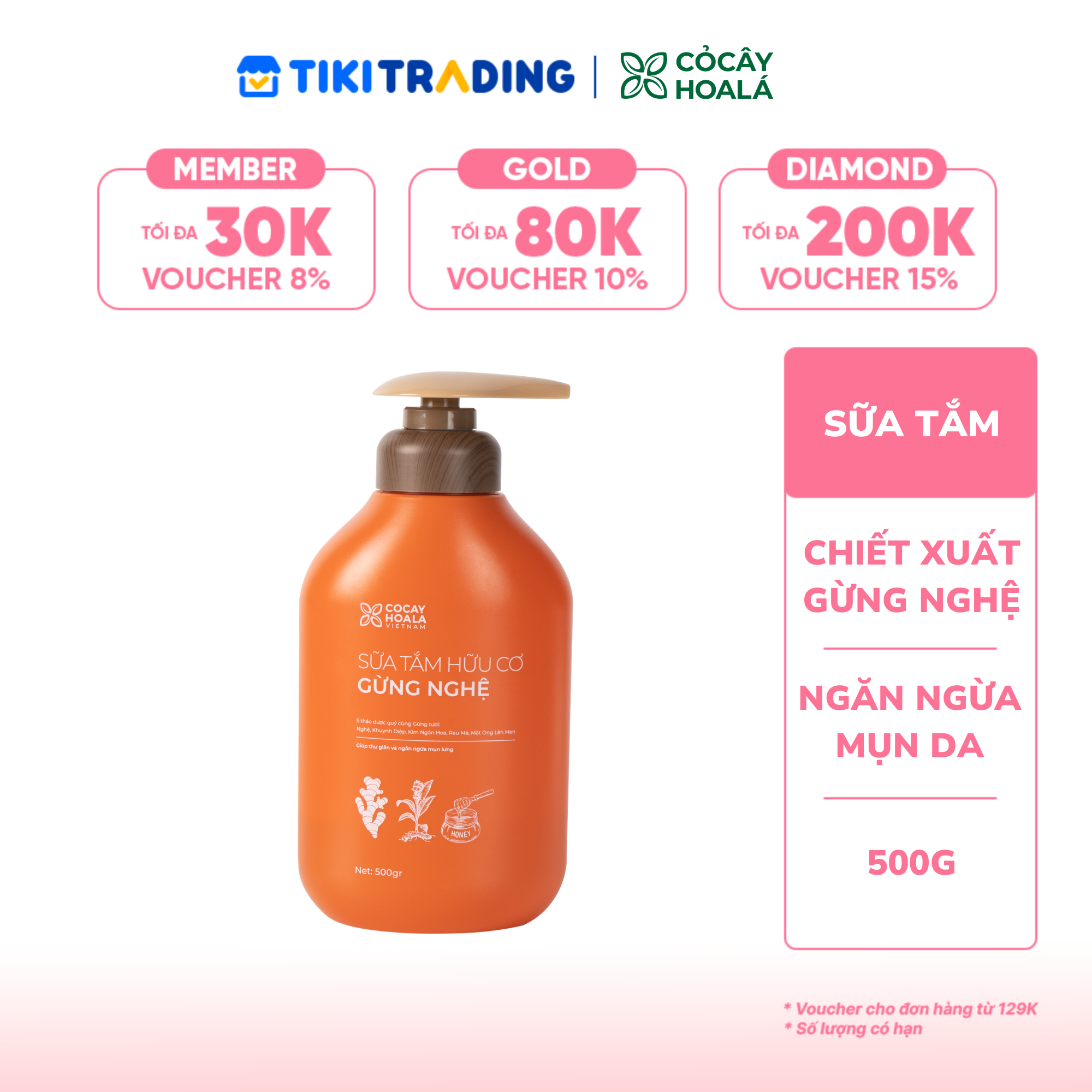 Cocayhoala Sữa tắm thảo dược gừng nghệ 500g