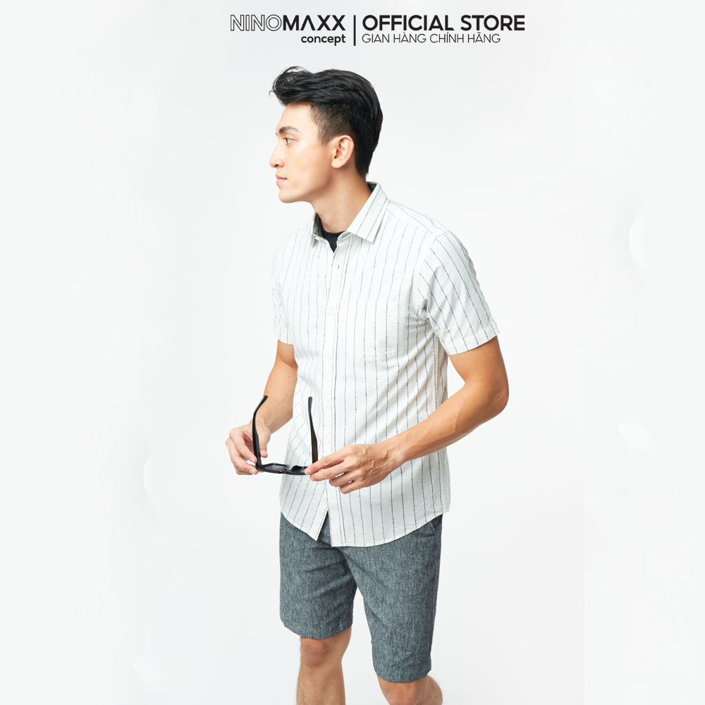 NINOMAXX Áo sơ mi Nam kẻ sọc tay ngắn form slim Fit 2101004