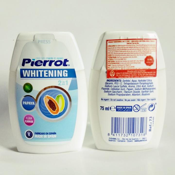 Kem đánh răng làm trắng răng 2 trong 1 PIERROT 75ml