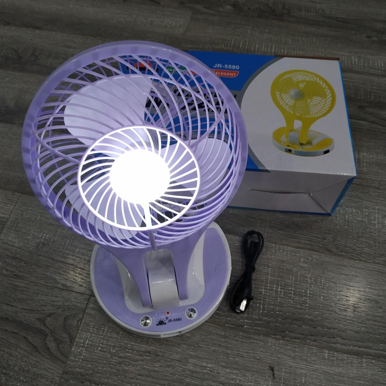 Quạt sạc mini đèn Led 2 chế độ sáng  JR5580 - Giao màu ngẫu nhiên - Hàng Chất Lượng