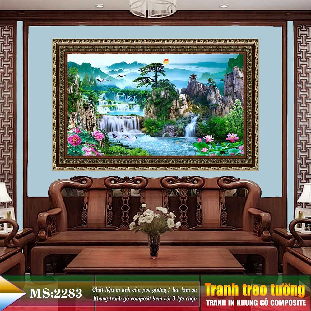 Tranh treo tường phòng khách, phòng ngủ SƠN THỦY HỮU TÌNH khung gỗ composit chất liệu pvc gương / lụa kim sa. MS:2283L9