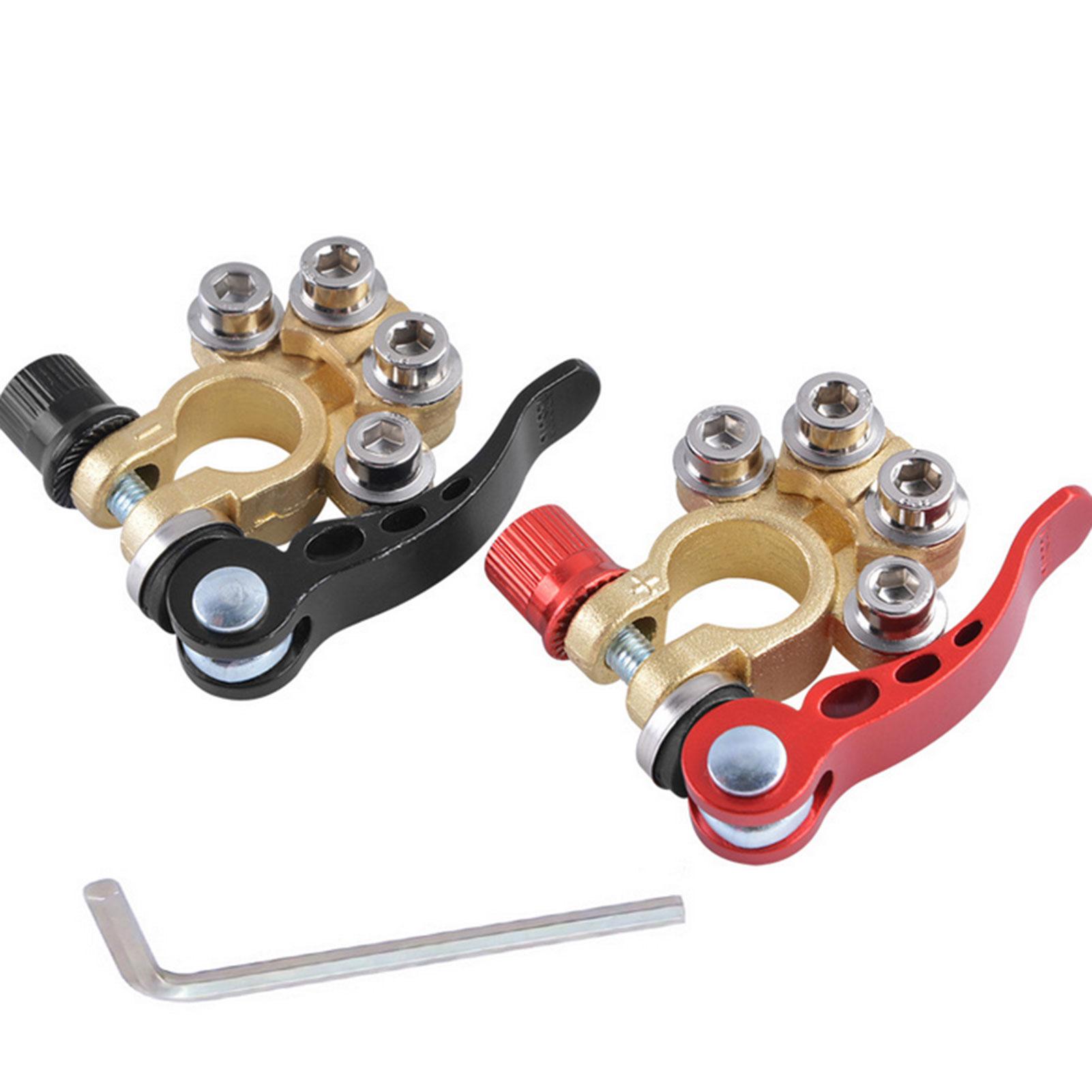 2Pcs Car Battery Terminal Connector Clamp Adjust Disconnect Quick Release Tool with 1Pc Hexagon Wrench