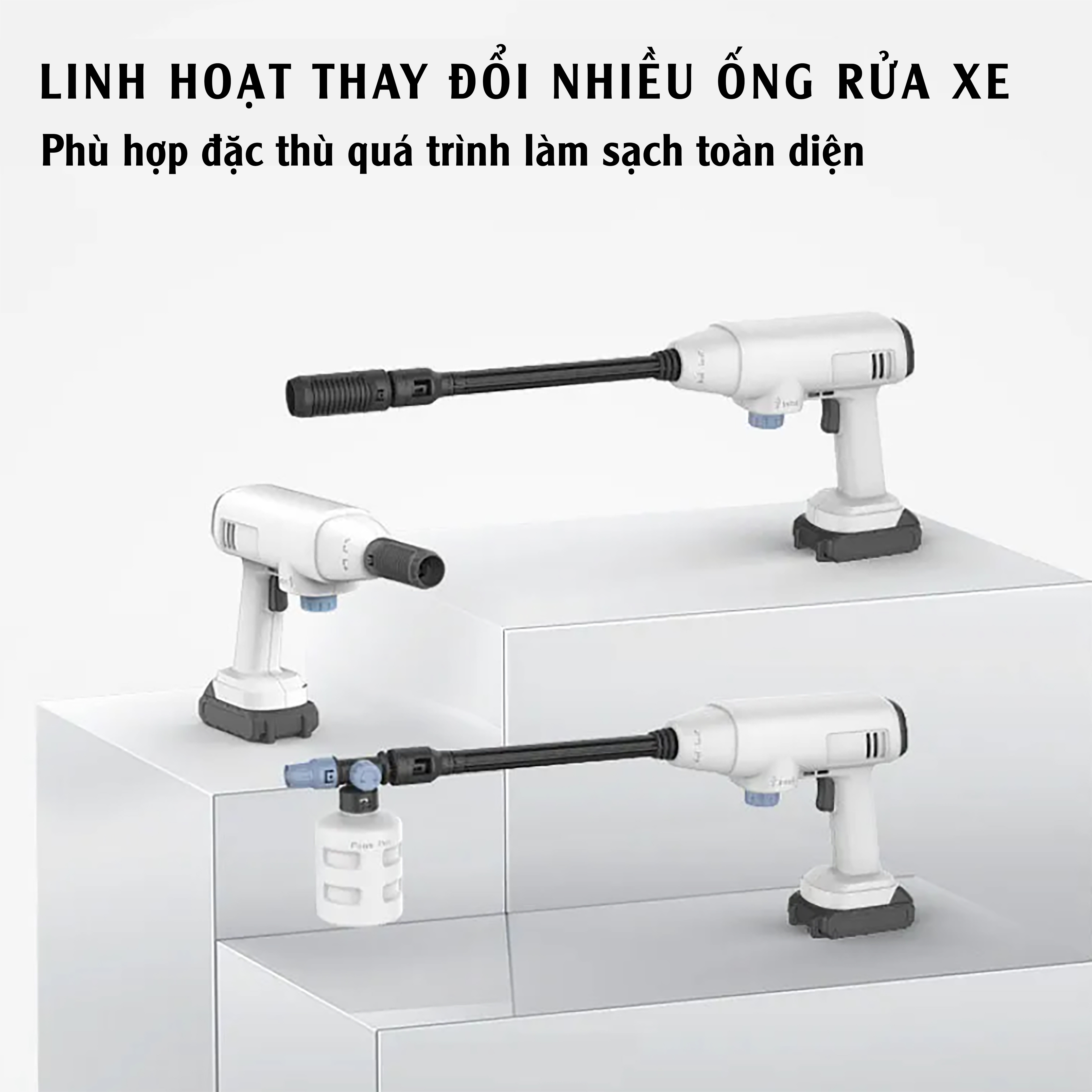 Máy rửa xe không dây di động, máy rửa xe có thể sạc Pin Lithium 25000 mAh Áp lực nước 65Bar, Trọng lượng 3,5kg màu trắng