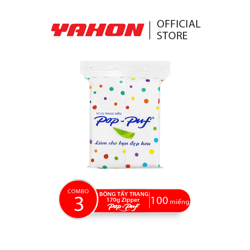 Combo Bông Tẩy Trang Ép Biên POP-PUF Bao Zipper 170G, 100 Miếng/Bao