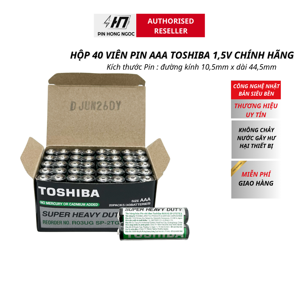Hộp 40 Viên Pin Toshiba AA , AAA 1,5V Toshiba - hàng chính hãng