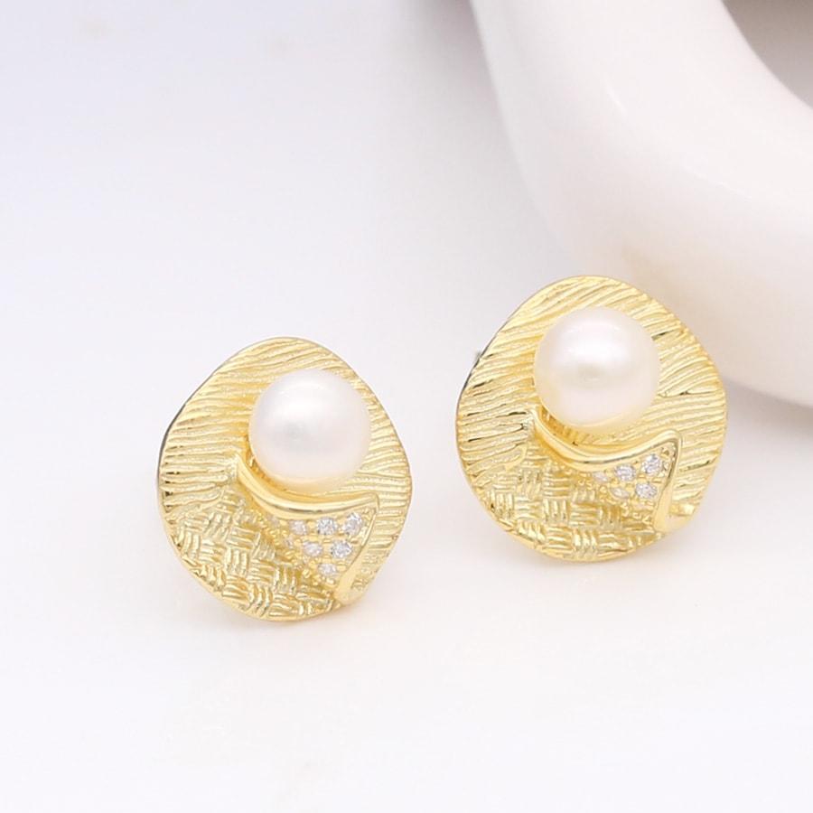 Bông Tai Ngọc Trai Cánh Lá Vàng B-1535 Bảo Ngọc Jewelry 