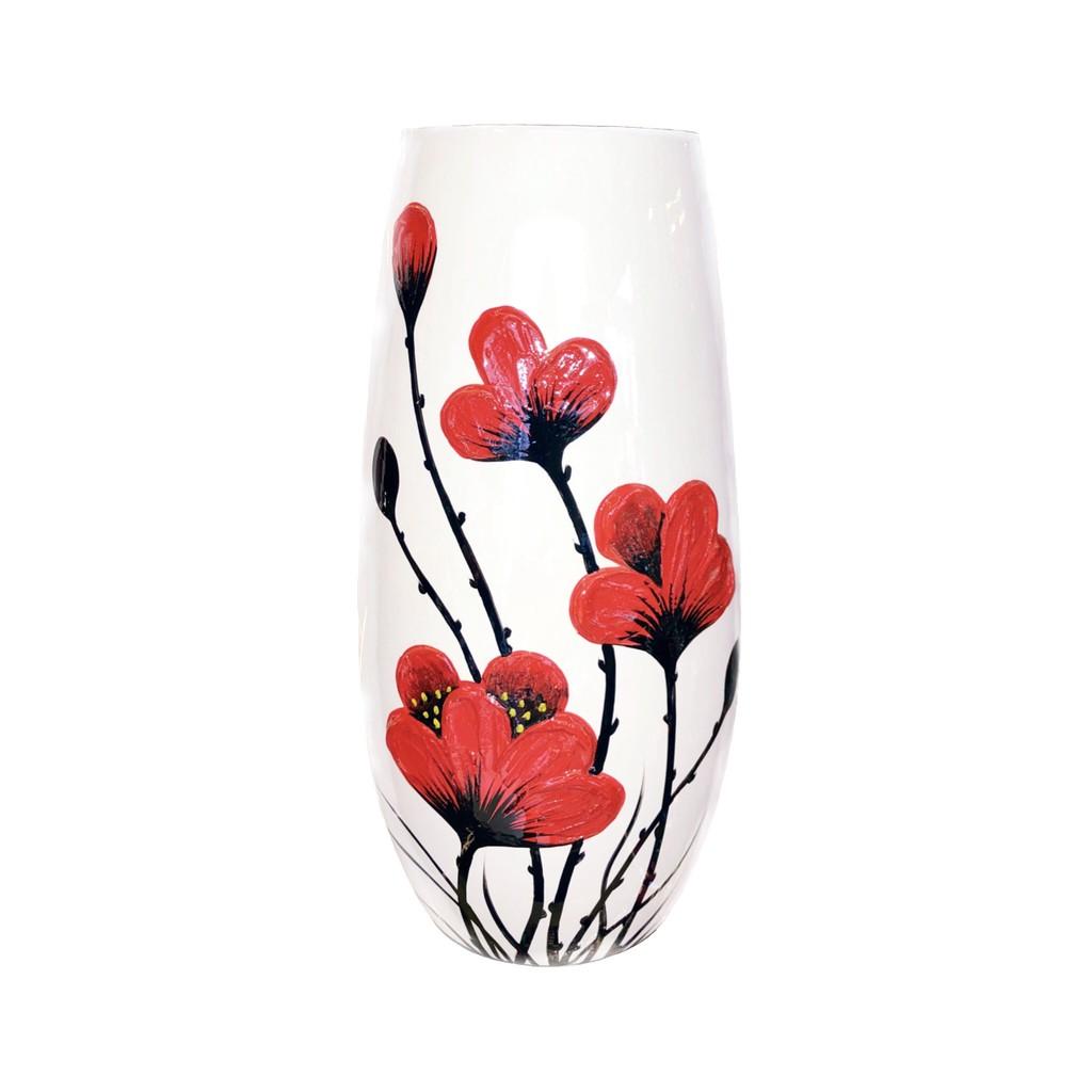 Bình Cắm Hoa Họa Tiết Hoa Đỏ Nổi 45cm