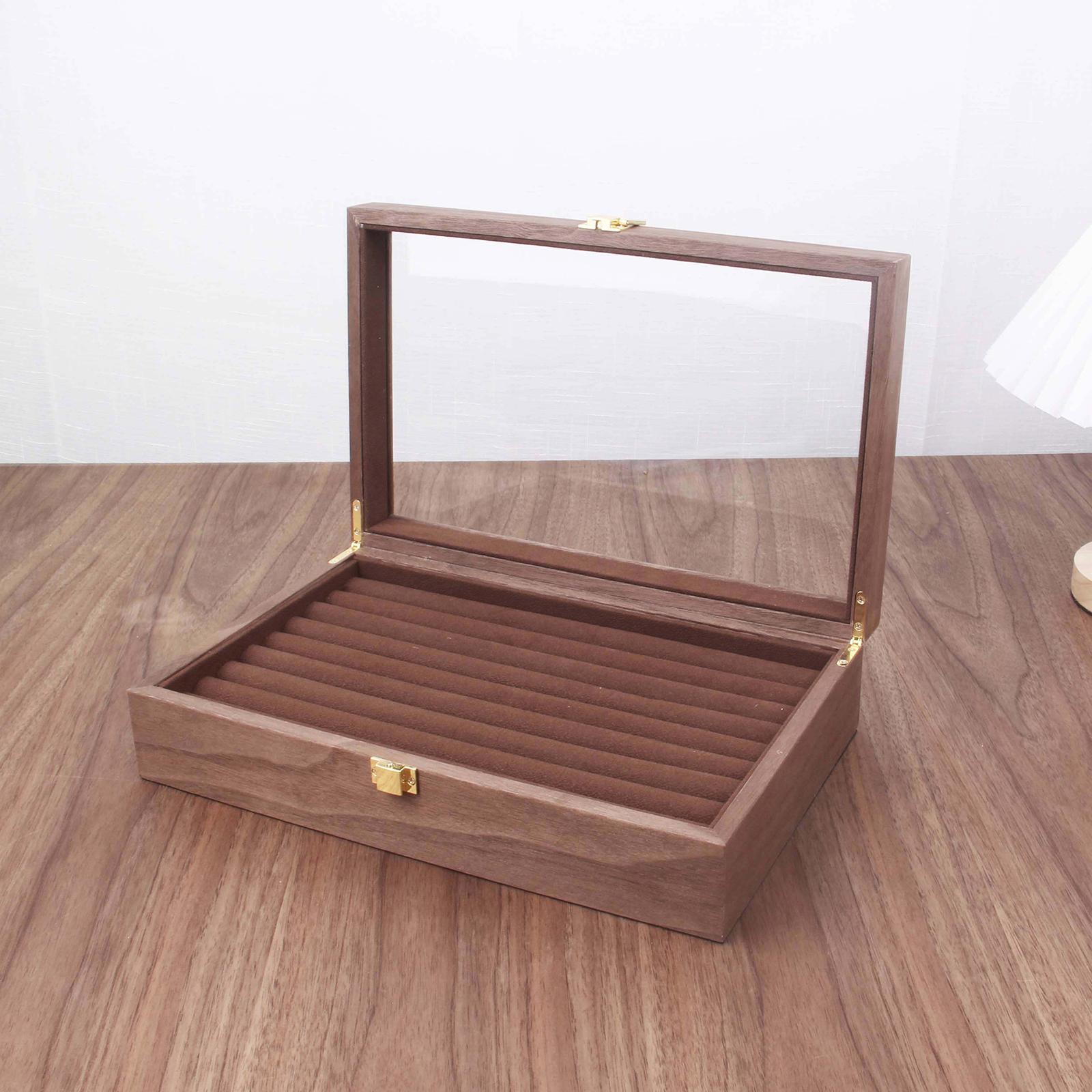Premium Wooden Glass Display Box Jewelry Holder Storage Organizer Case