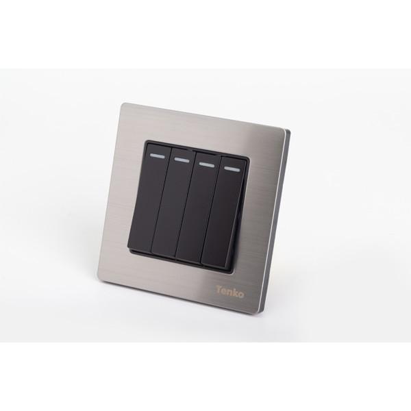 Công Tắc Điện Âm Tường 4 Nút Mặt Kim Loại TENKO TK-F71-B-04 Sliver