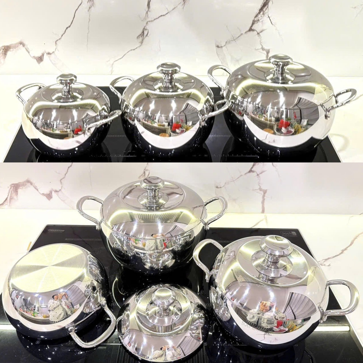 Bộ 3 nồi Inox 304 đúc liền 3 lớp hình táo Fivestar Plus FPB3006 size 18/20/24cm - Hàng chính hãng