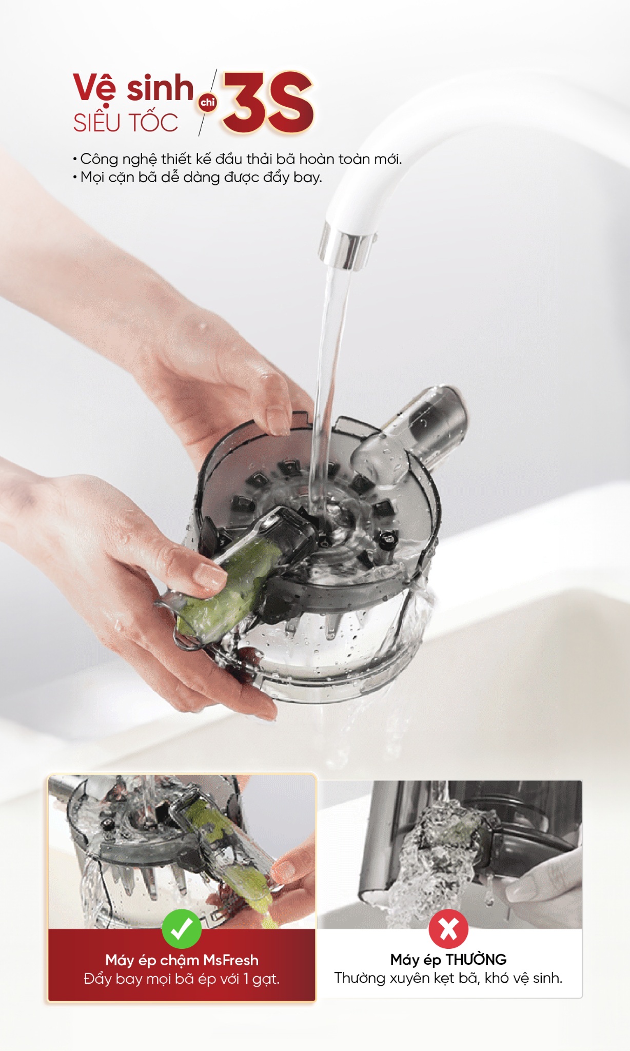 Máy ép chậm Masuto MS Fresh công suất 150W ống tiếp nguyên liệu cực lớn 120mm ép kiệt bã giữ trọn dưỡng chất - Hàng chính hãng