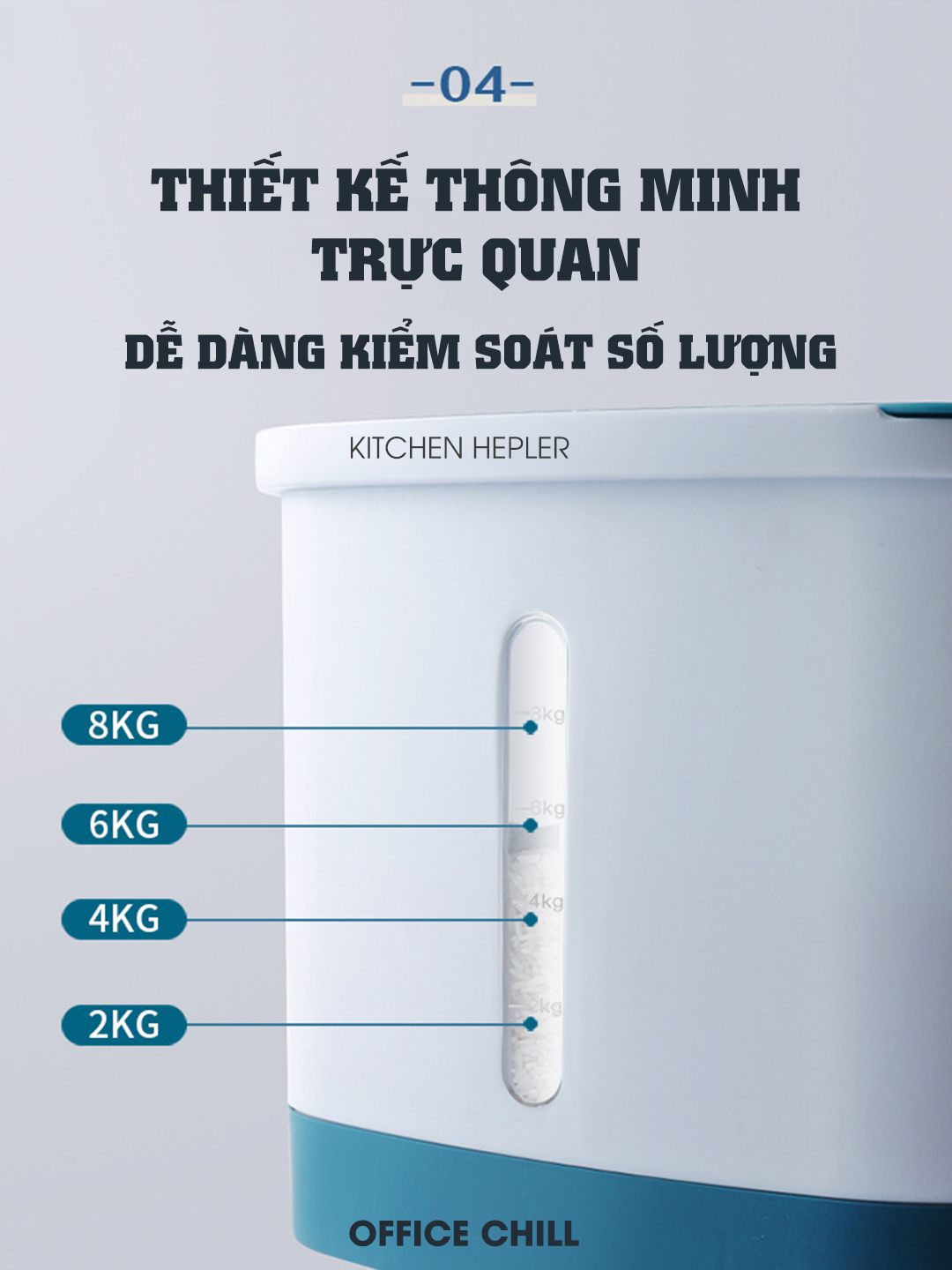 Thùng Gạo Thông Minh Tự Động 10Kg OFFICE CHILL, Thùng Đựng Gạo, Thực Phẩm Vật Liệu Nhựa An Toàn Cho Sức Khỏe Bảo Hành 1 Năm