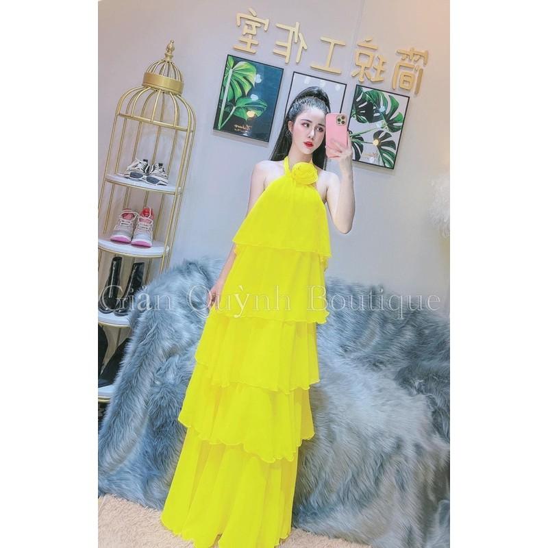 ĐẦM MAXI CỔ YẾM TẦNG KÈM HOA