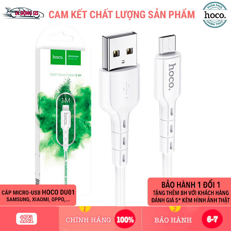 Cáp Sạc Nhanh Micro-USB Hoco DU01 Cho Android, Samsung, Xiaomi, Sony, Oppo,... - Hàng Chính Hãng