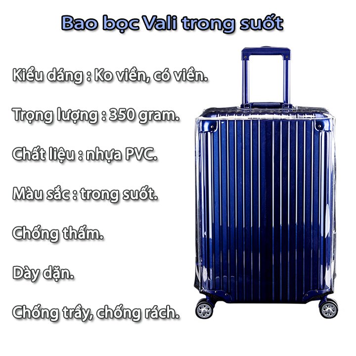 Túi bọc Vali nhựa dẻo dày dặn trong suốt - Bao bọc Vali nhựa PVC trong suốt chống nước có viền (Không kèm vali)