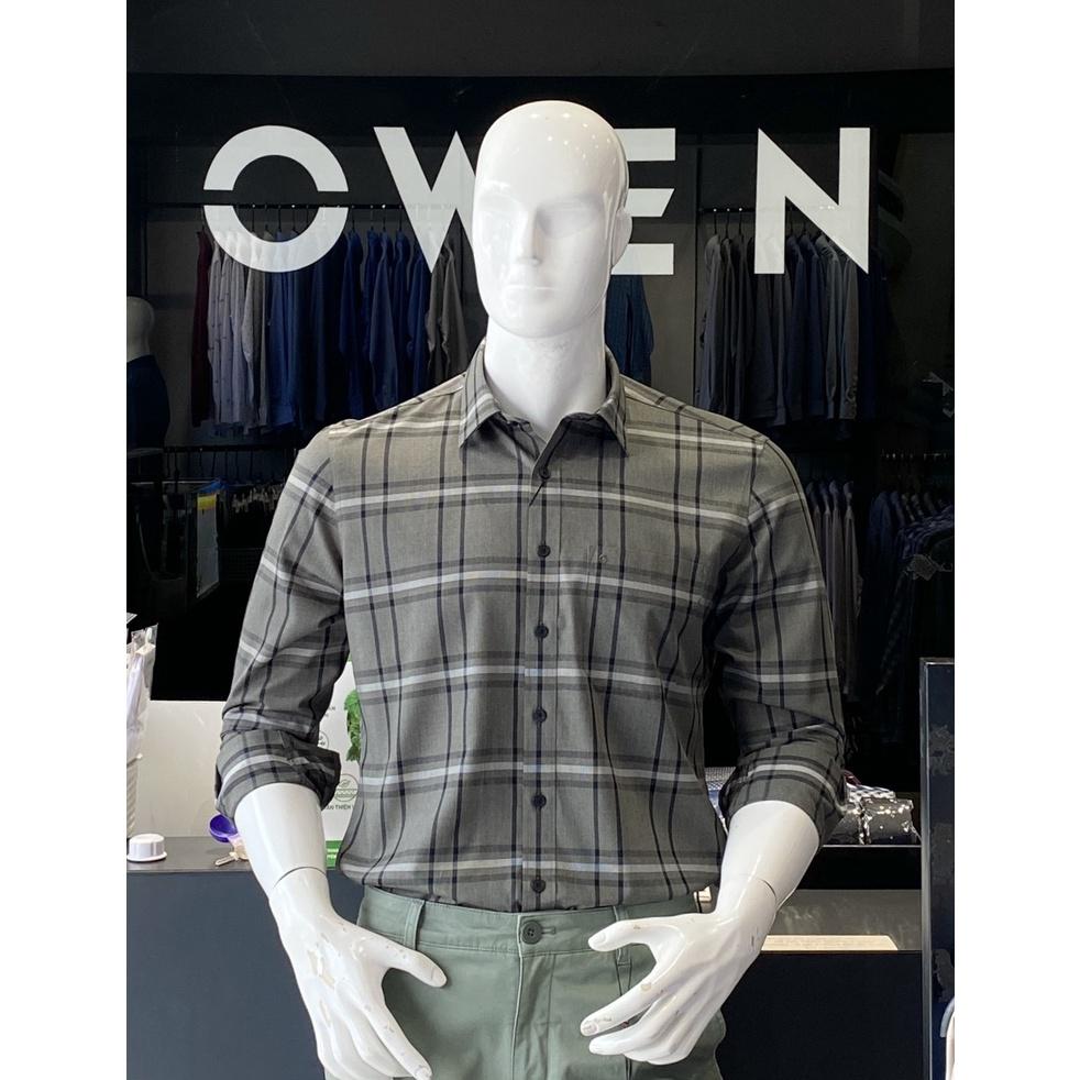 OWEN - Áo sơ mi dài tay Owen Regularfit chất sợi tre kẻ ca rô xanh rêu 220906