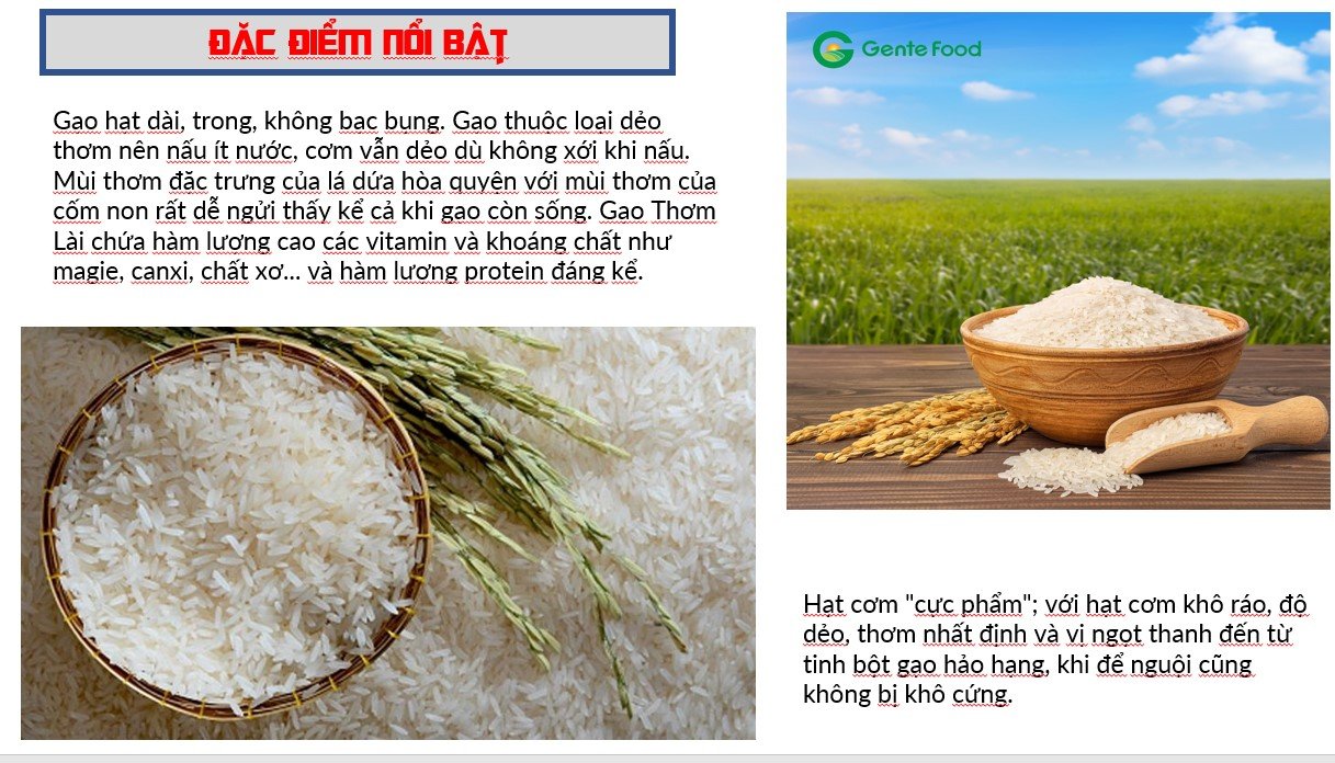 Gạo Thơm Lài Gente Food túi 2kg