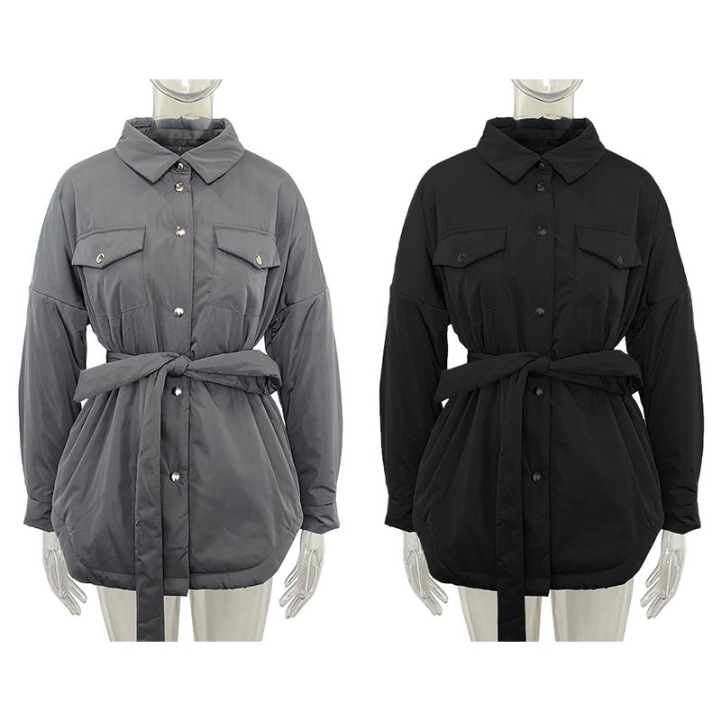 Túi Trước Parkas Thời Trang Nữ Phối Dây Áo Khoác Nữ Thanh Lịch Chắc Chắn Cổ Gập Cotton Áo Khoác Nữ Nữ