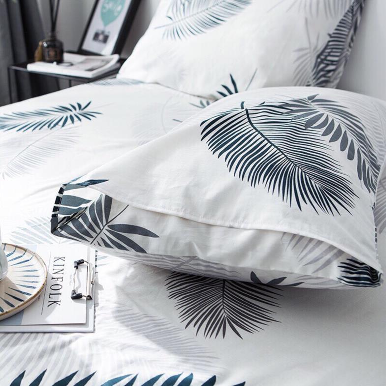 Bộ ga gối cotton living - mẫu Lá Cọ Trắng