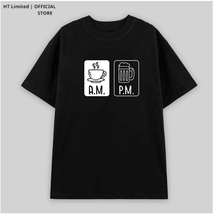 Áo thun tay lỡ thiết kế Unisex họa tiết sáng cafe tối beer basic local brand HT Limited, 100% Cotton Cao Cấp dày mát