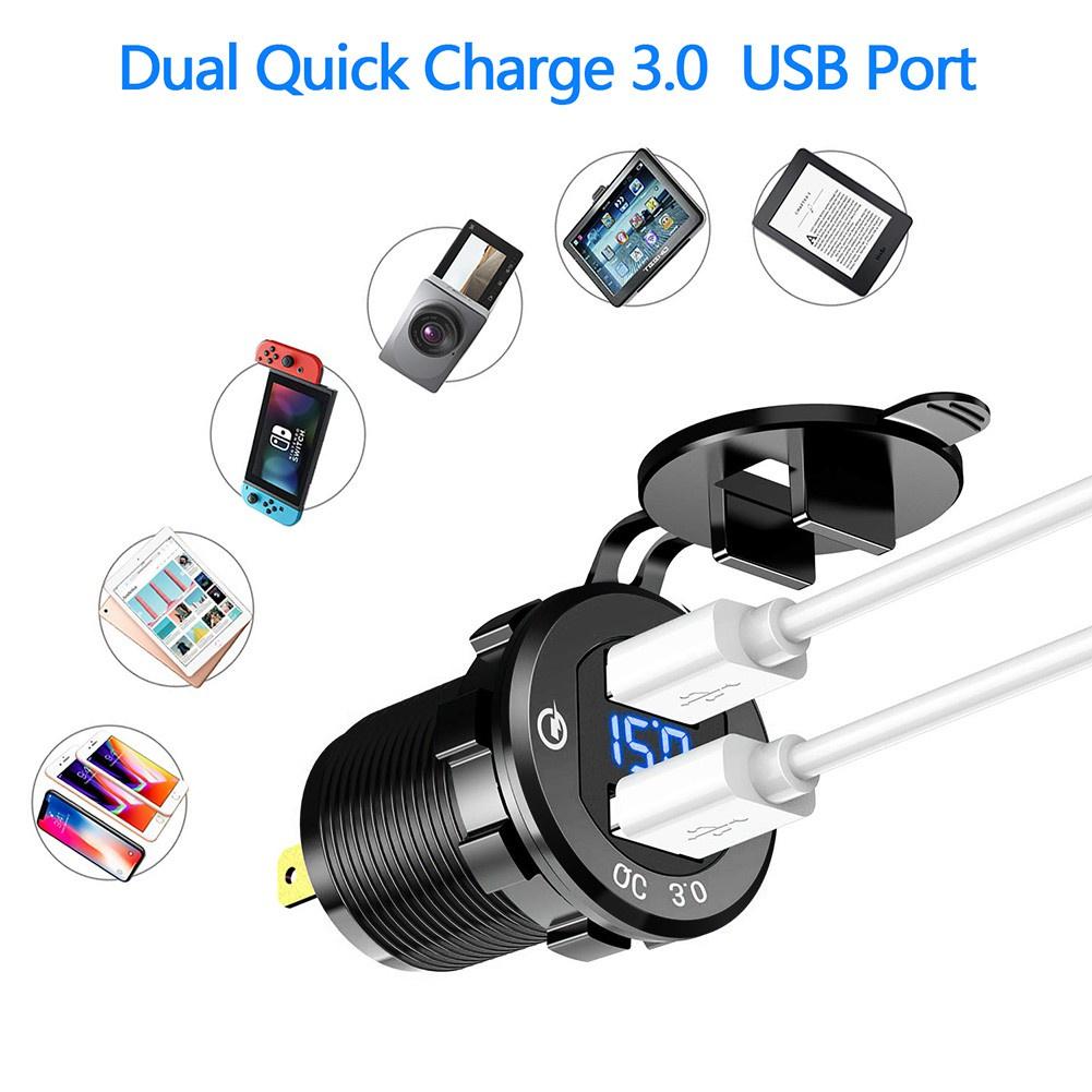Cốc Sạc Điện Thoại Qc3.0 Hai Cổng Usb 3.0 Chống Thấm Nước Nhanh Bằng Nhôm Cho Xe Hơi