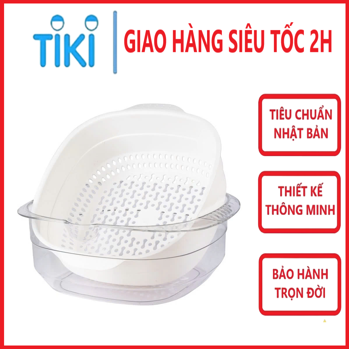 Bộ thau rổ vuông trong HOKORI nhựa VIỆT NHẬT cao cấp - Rửa rau củ quả, trộn thực phẩm - Hàng chính hãng