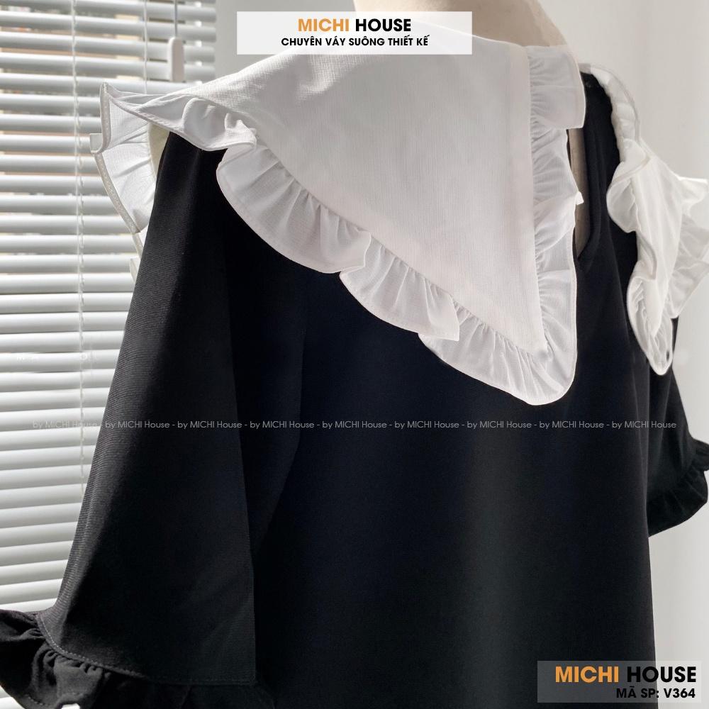 Đầm Suông Đen Phối Cổ Trắng MICHI House V364 Váy Xuông Đuôi Cá Thiết Kế Xinh Freesize