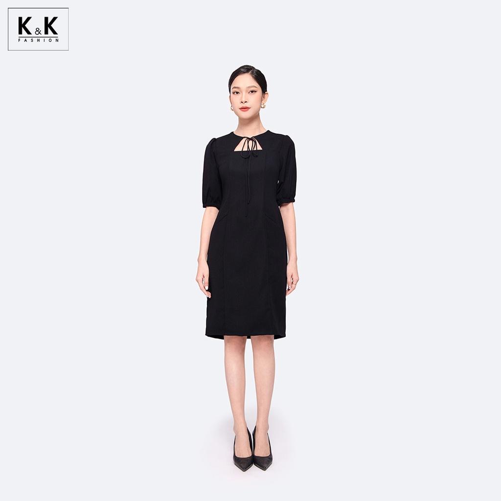 Đầm Đen Công Sở Cổ Cut Out Tay Lửng K&K Fashion KK119-30 Chất Liệu Tuyết Mưa