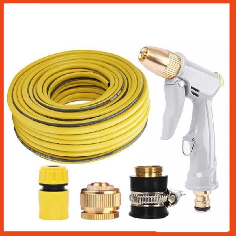 Bộ dây vòi xịt nước tưới cây rửa xe,tăng áp 3 lần, loại 15m (cút nhựa nối đồng nhựa) 206846