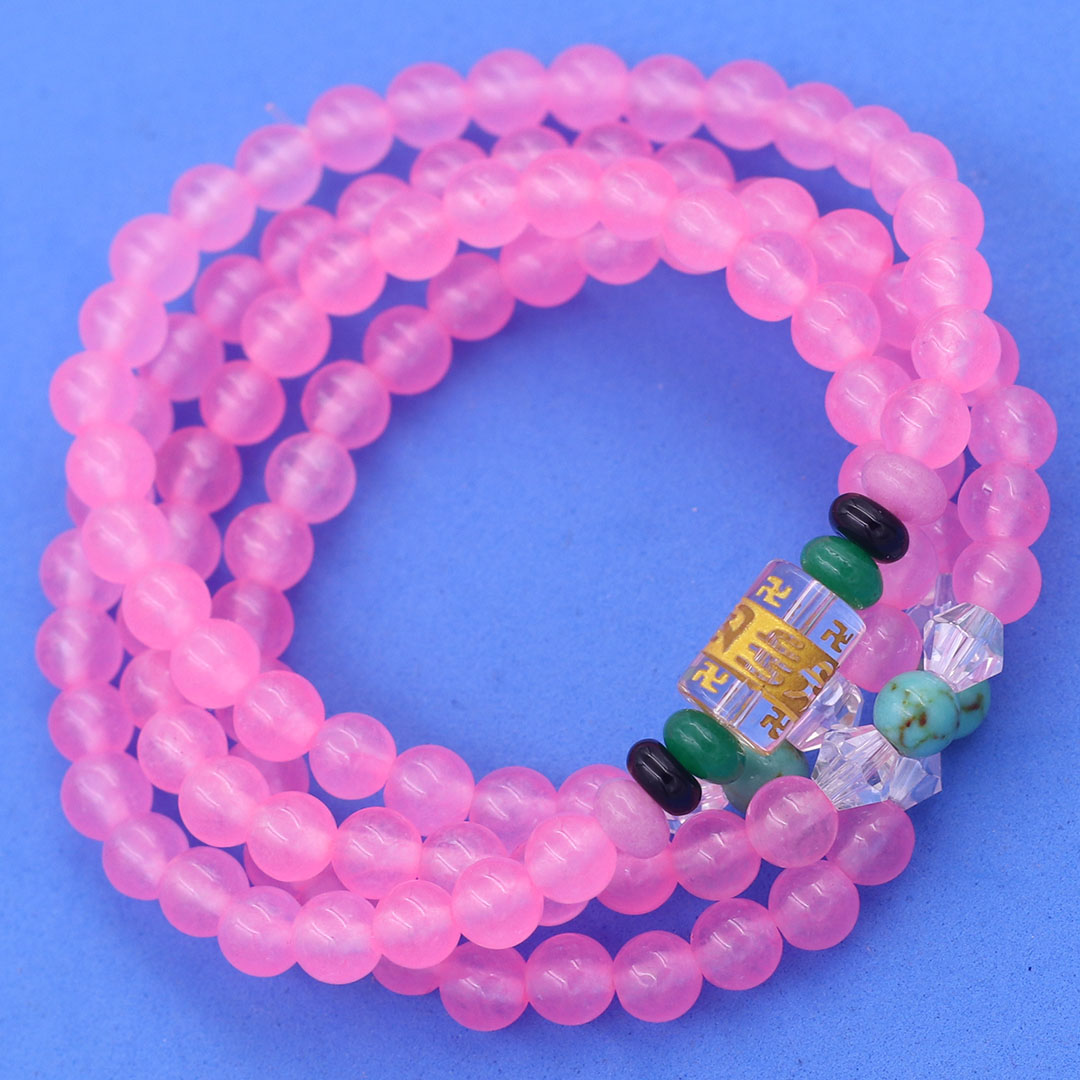 Vòng chuỗi 108 hạt đá thạch anh hống phấn charm lục tự chân ngôn - hạt 8 ly , vòng chuỗi niệm Phật, vòng chuỗi đeo tay