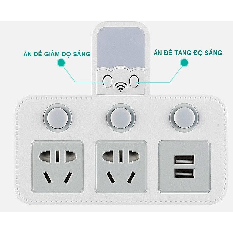 Ổ cắm điện 2 chân có đèn led cao cấp 2 ổ cắm và 2 ổ sạc usb có remote điều khiển từ xa