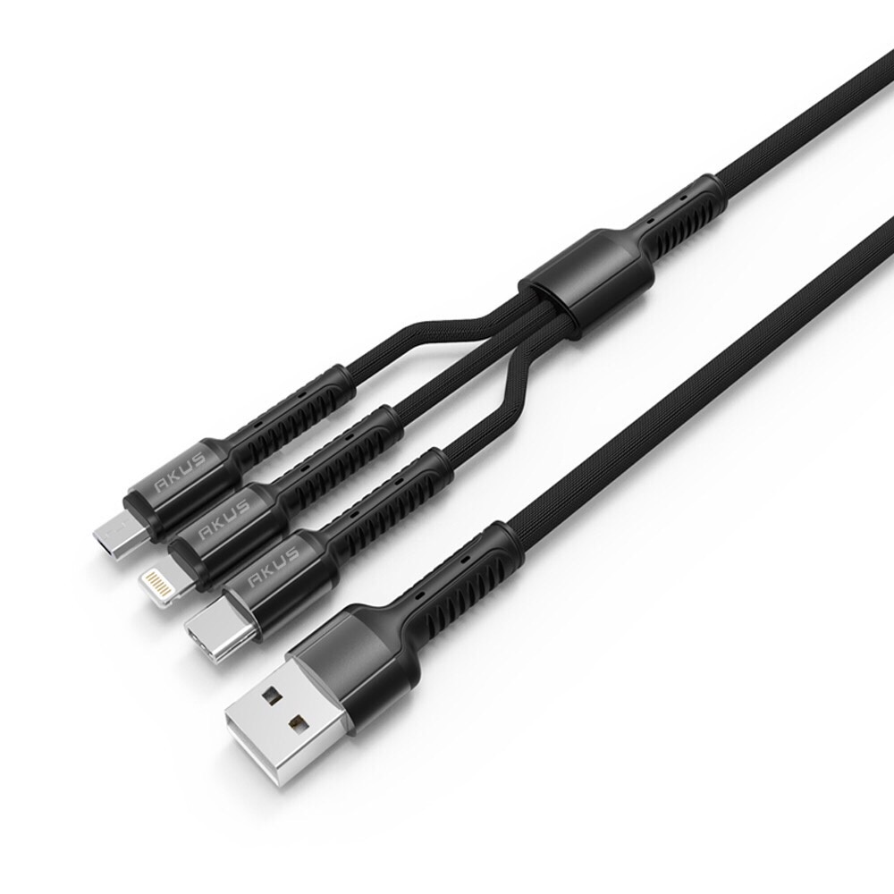 Cáp sạc đa năng Type-C/ Micro USB / Lightning Akus - Hàng Chính Hãng