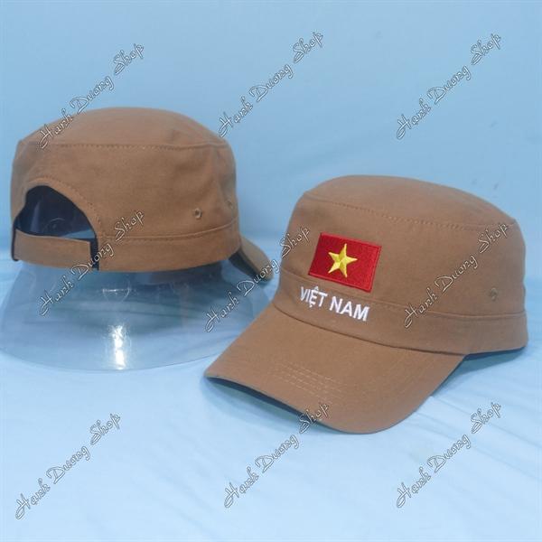 Nón lính mũ lưỡi trai đầu bằng thêu chữ Việt Nam phía sau khóa dán - Bò