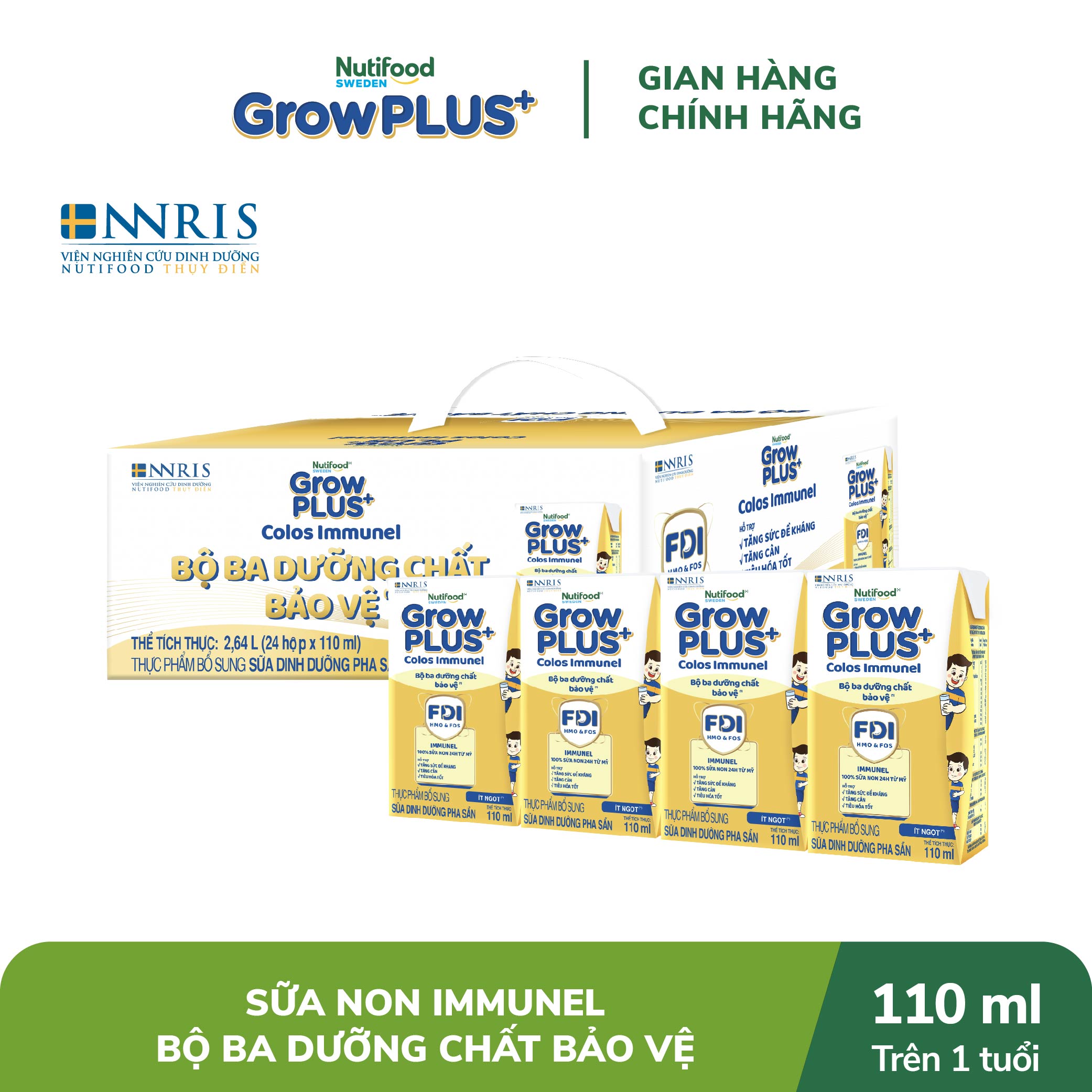 Thùng Sữa Bột Pha sẵn Nutifood GrowPLUS+ Sữa Non Immunel trên 1 tuổi (24 hộp x 110mL)