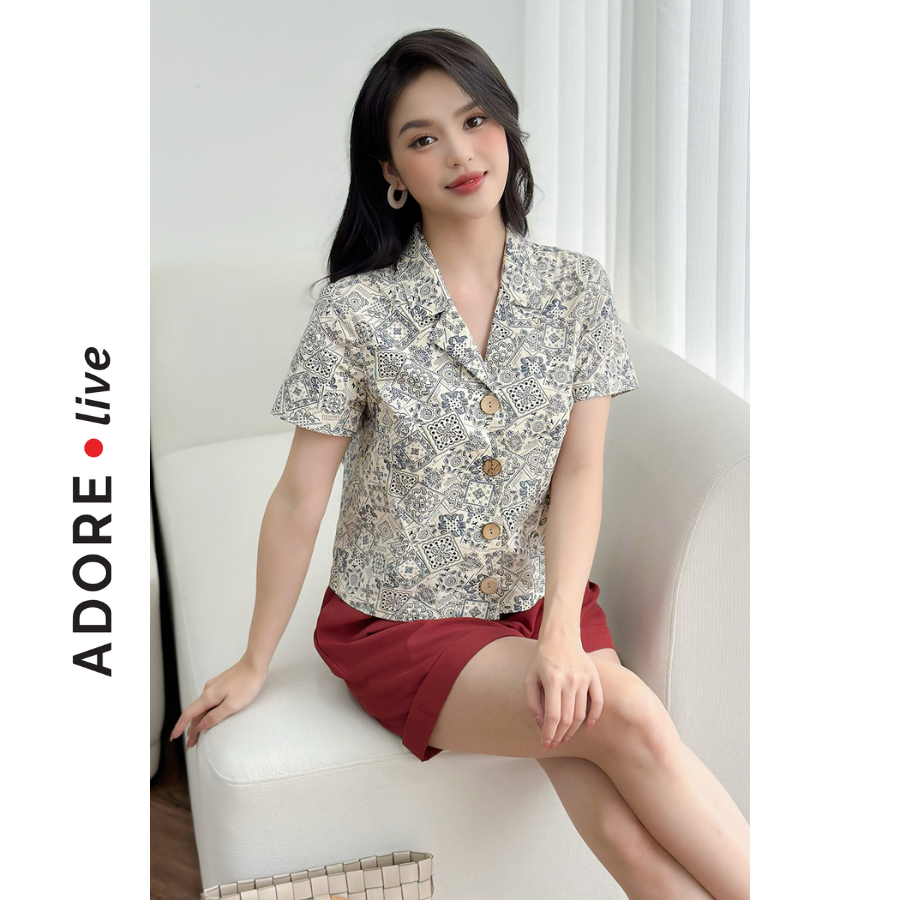 Áo sơ mi Shirts casual style thô hoạ tiết paisley cream cổ 2 ve 321SH1042 ADORE DRESS