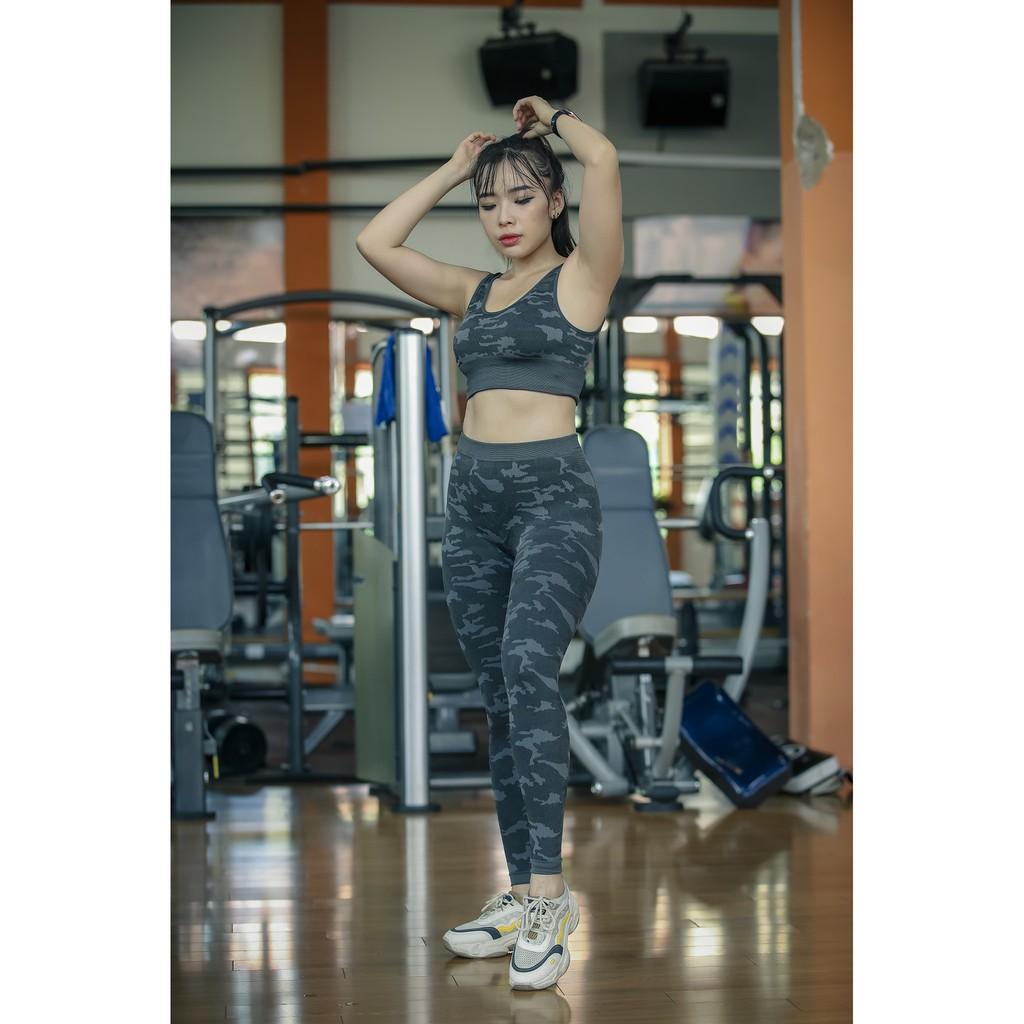 Bộ Tập Gym, Yoga, Zumba nữ, Set Đồ Tập Gym Quần Dài Áo Bra Có Sẵn Mút Dệt Kim SD012