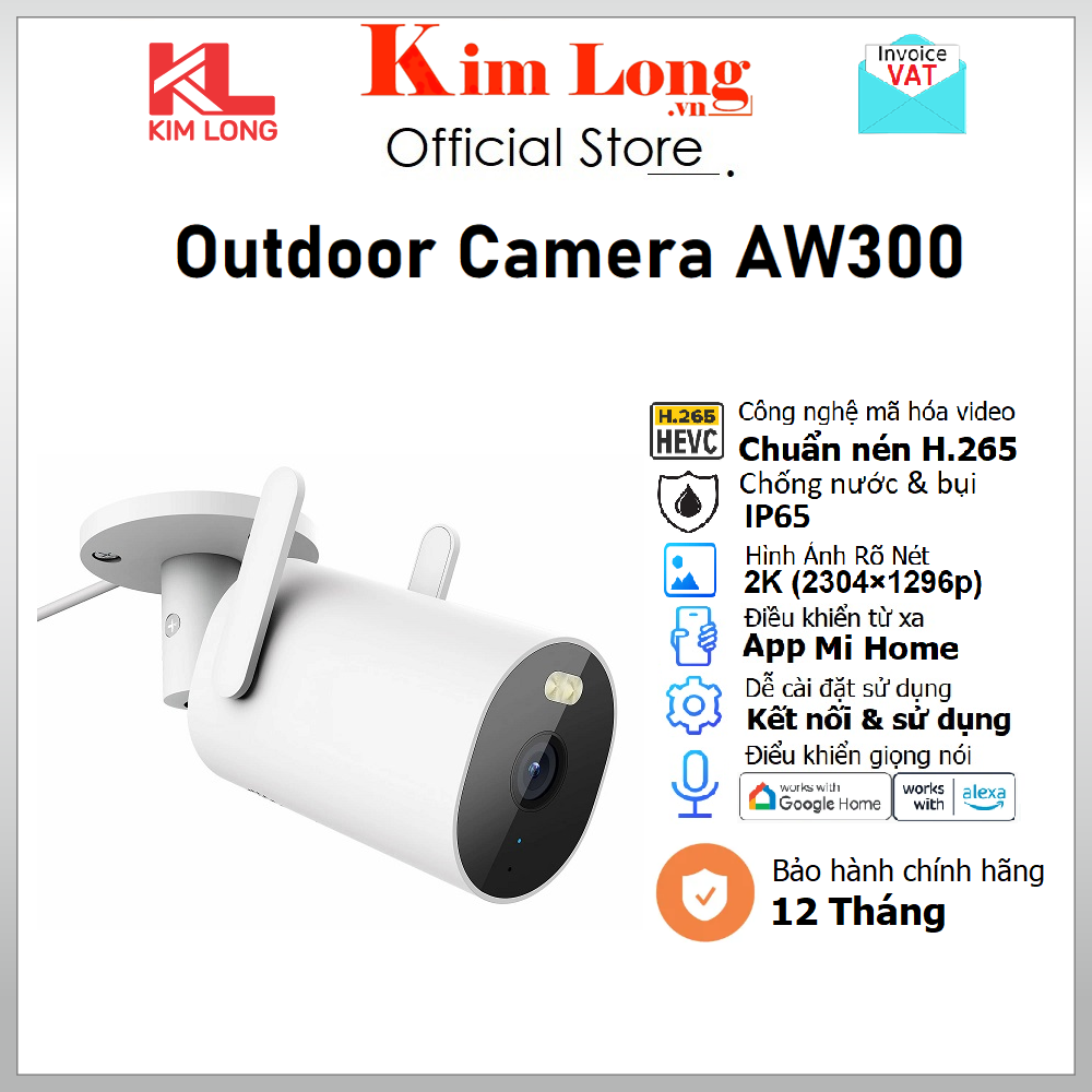 Camera ngoài trời Xiaomi AW300 2K (2304×1296P) IP65, Khẩu độ lớn F2.0 Chuẩn nén H.265, Bản quốc tế - Hàng chính hãng