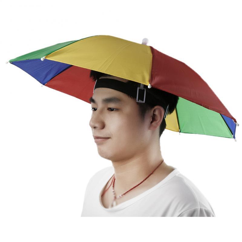 Rain Umbrella Hat Portable Rainbow Foldable Outdoor Sun Shade Waterproof Camping Fishing Headwear Cap Beach Head Hat Supplies