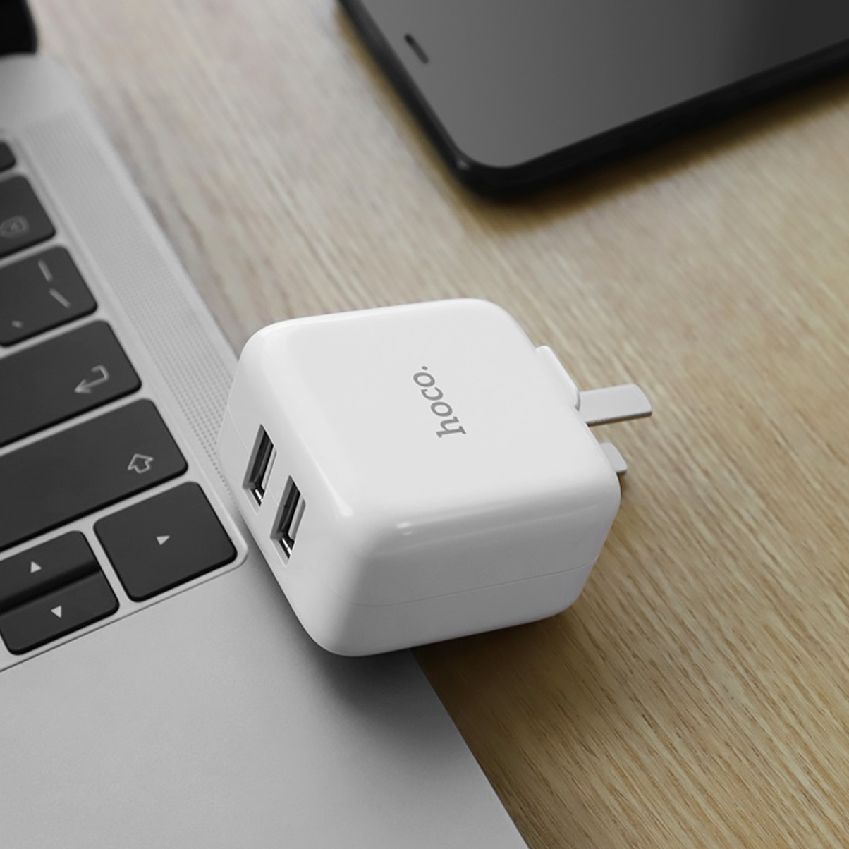 Củ sạc Nhanh Fast Charging -2 Cổng USB 2A Hoco C54 + Tặng Iring Khay - Chính Hãng