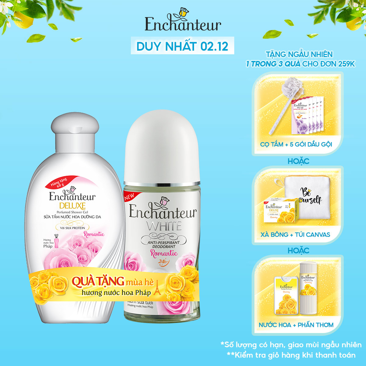 Lăn khử mùi trắng da Enchanteur Romantic 50ml - Tặng sữa tắm Romantic 60g SMP 2021