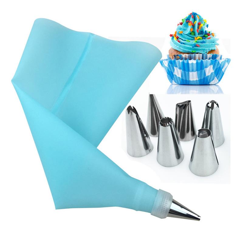 6 vòi làm bánh ngọt và 1 túi bắt kem silicon có thể tái sử dụng, Bộ phụ kiện làm bánh chuyên nghiệp DIY để trang trí bánh cupcake và bánh nướng xốp