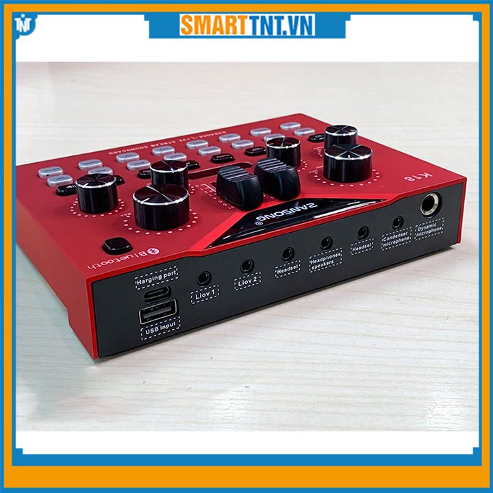 Mixer kiêm sound card ZANSONG K18 kèm 2 mic không dây có auto turn