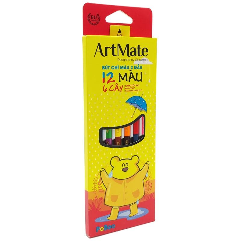 Hộp 6 Bút Chì Màu 2 Đầu 12 Màu PoBoo - ArtMate AM-CL301