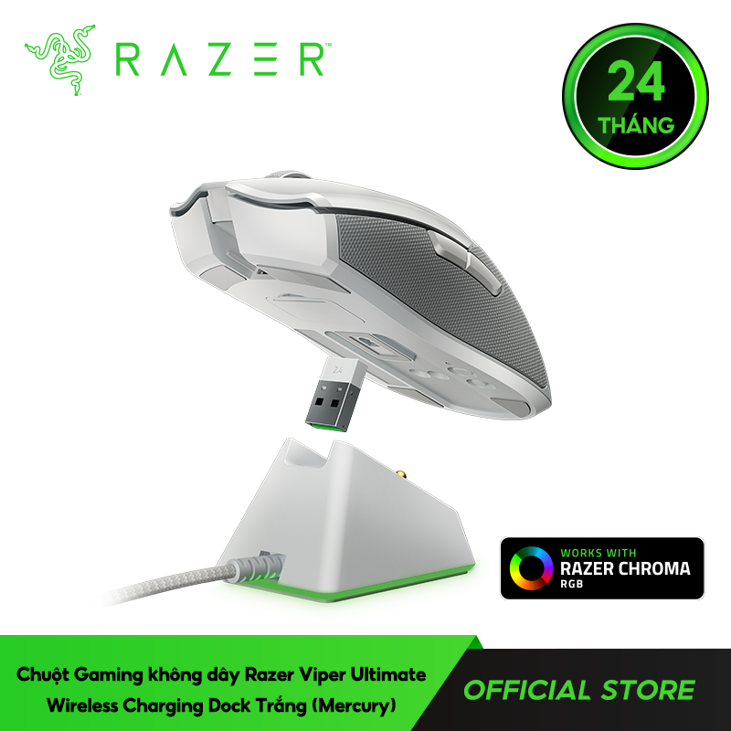 Chuột Razer Viper Ultimate-Wireless-Charging Dock-Trắng(Mercury)_RZ01-03050400-R3M1- HÀNG CHÍNH HÃNG