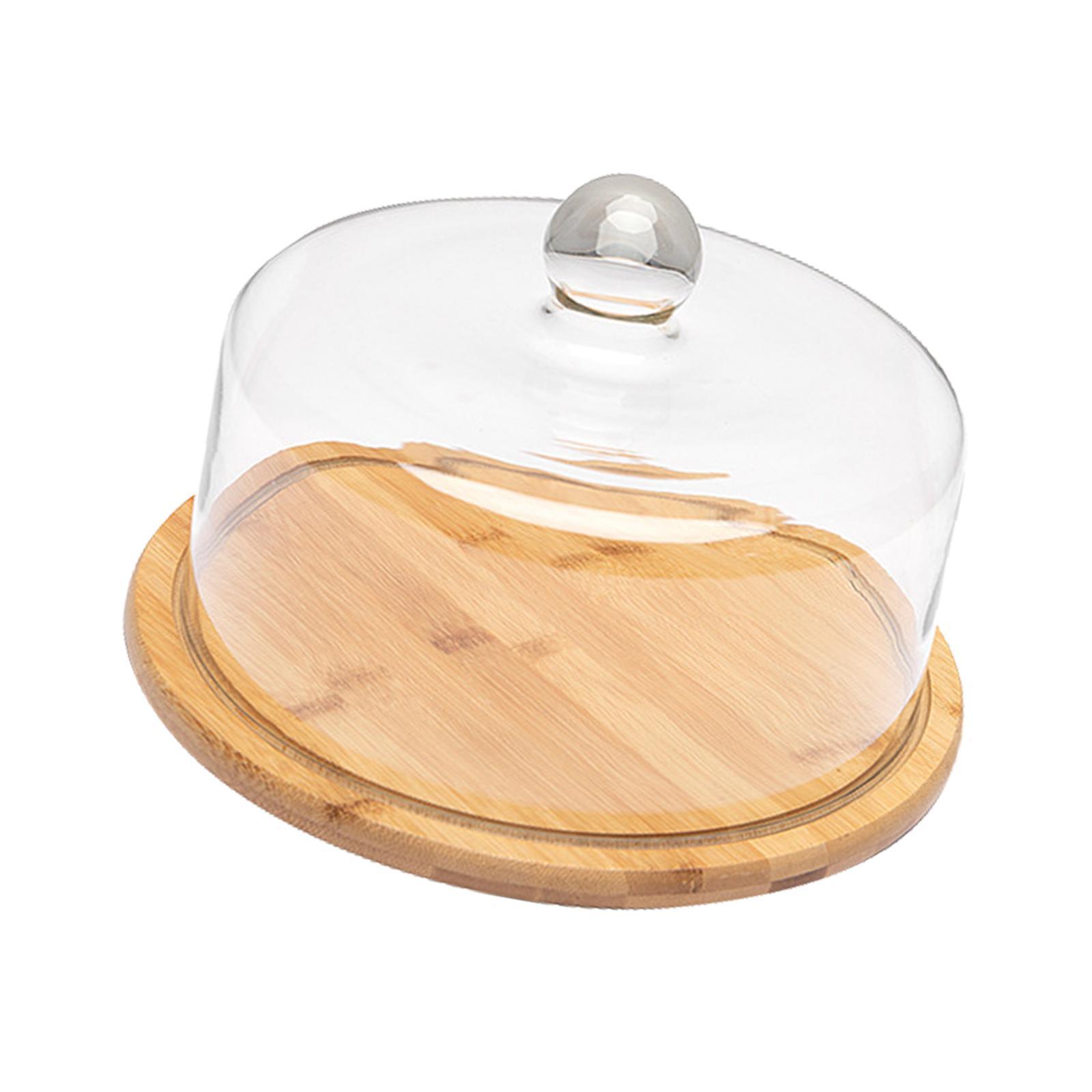 Glass Cover Serving Tray Wooden Cake Stand with Glass Cover for Restaurants
